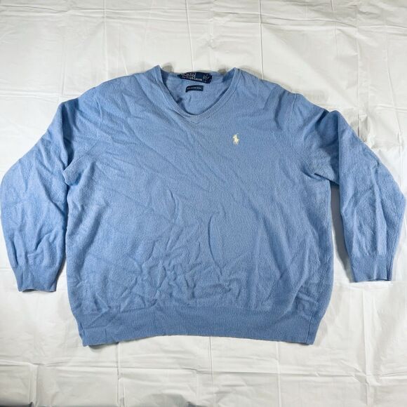 Polo Ralph Lauren 100% Merino Wool V-Neck Sweater Blue Men’s 2X Pullover - Picture 1 of 10